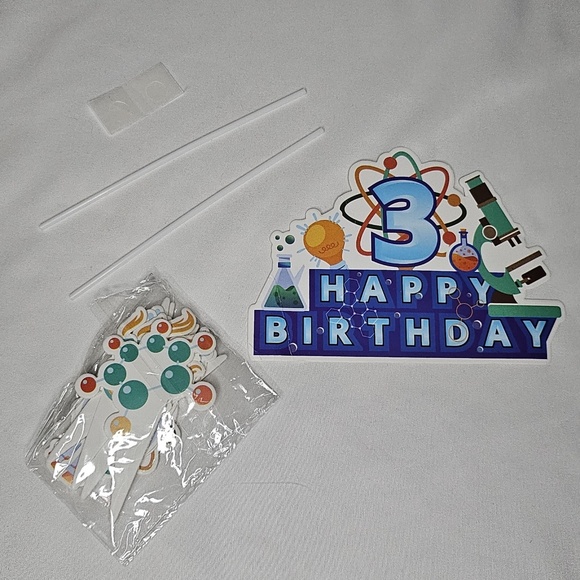 New 25pc 3rd Birthday Party Scientist Science Lab Chemistry Cupcake Toppers Pick - Picture 1 of 7